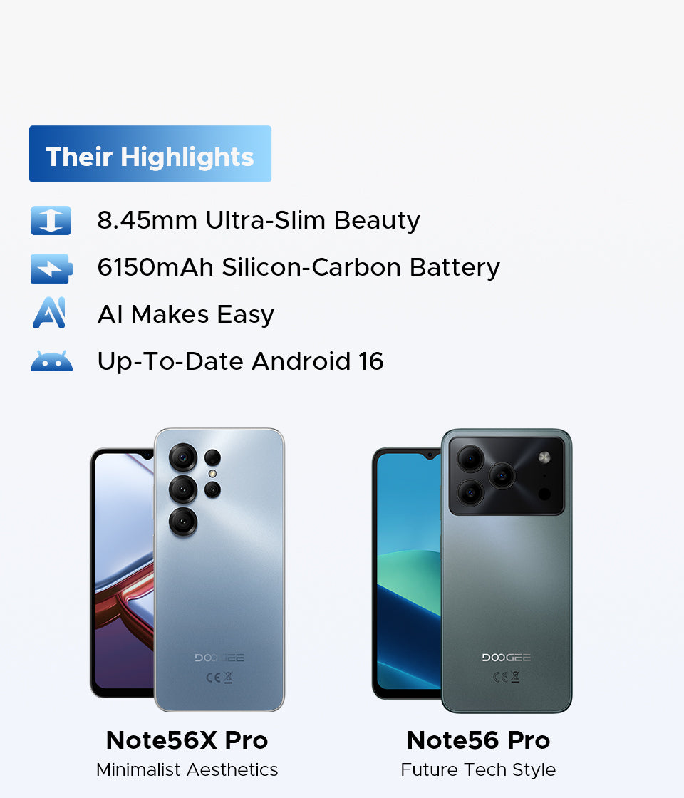Doogee Note DOOGEE Note56X - 8.45mm Slim Android 16 Smartphone | 6150mAh, 90Hz ...