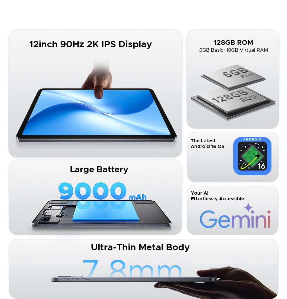 Android16 タブレット 12インチDOOGEE U12 9000 2K DOOGEE U12 Android 16 Tablet | 12